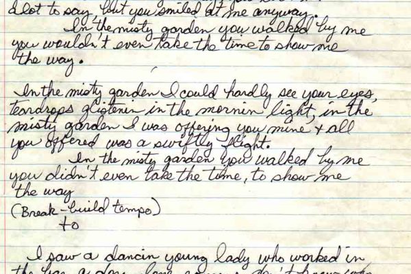 Original handwritten lyric sheet for I Shoulda Been Home (With You)